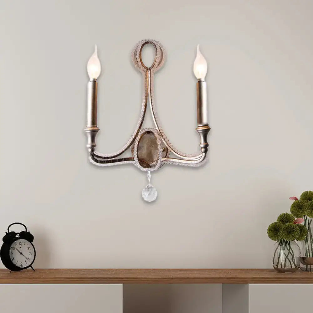 Aged Silver Wall Sconce Dual-Head Loft Style
