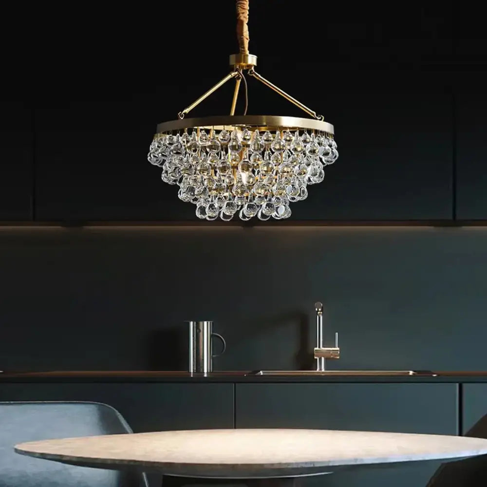 Gold Crystal Pendant Light with Crystal Bead Design