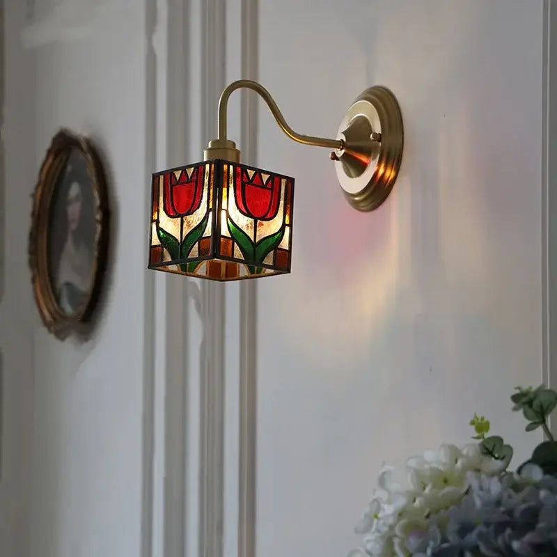 Red Tulip Glass Wall Sconce