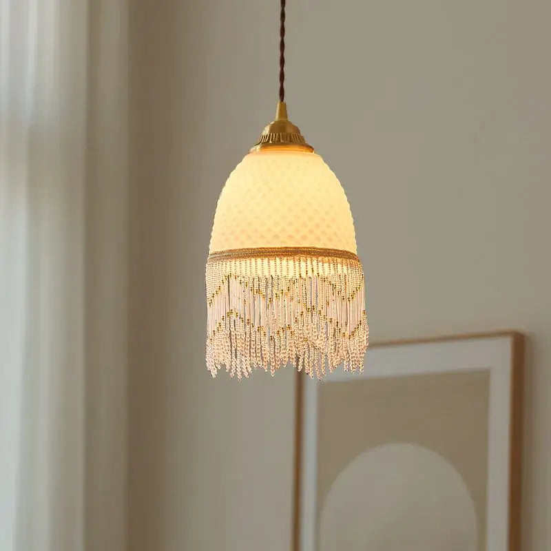White Glass Tassel Pendant