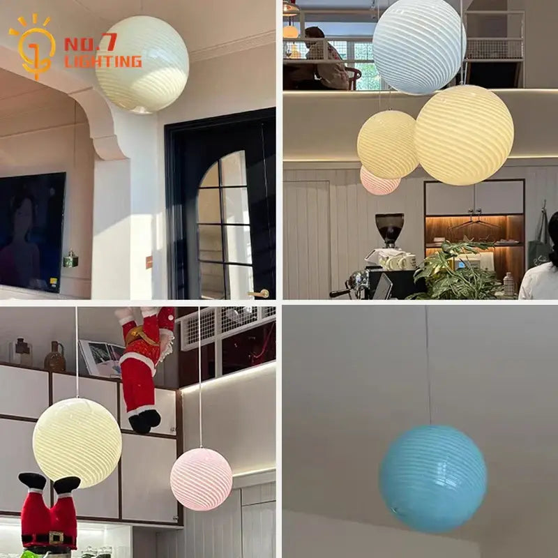 Ribbed Amber Glass Pendant Light Dia40cm