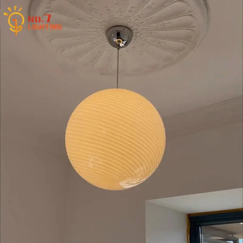 Ribbed Amber Glass Pendant Light Dia40cm