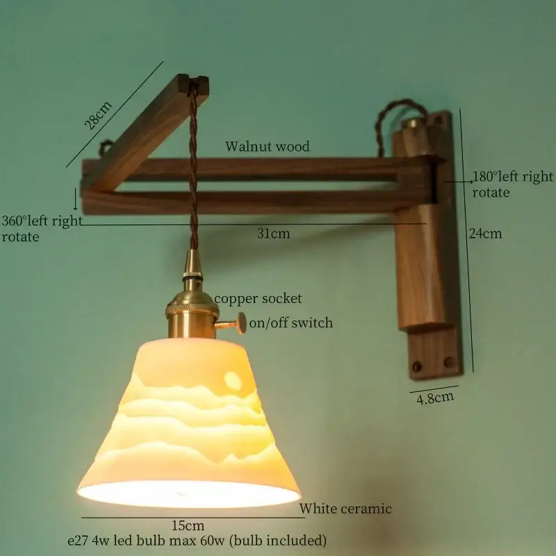 Walnut Glass Wall Sconce with Ribbed Shade