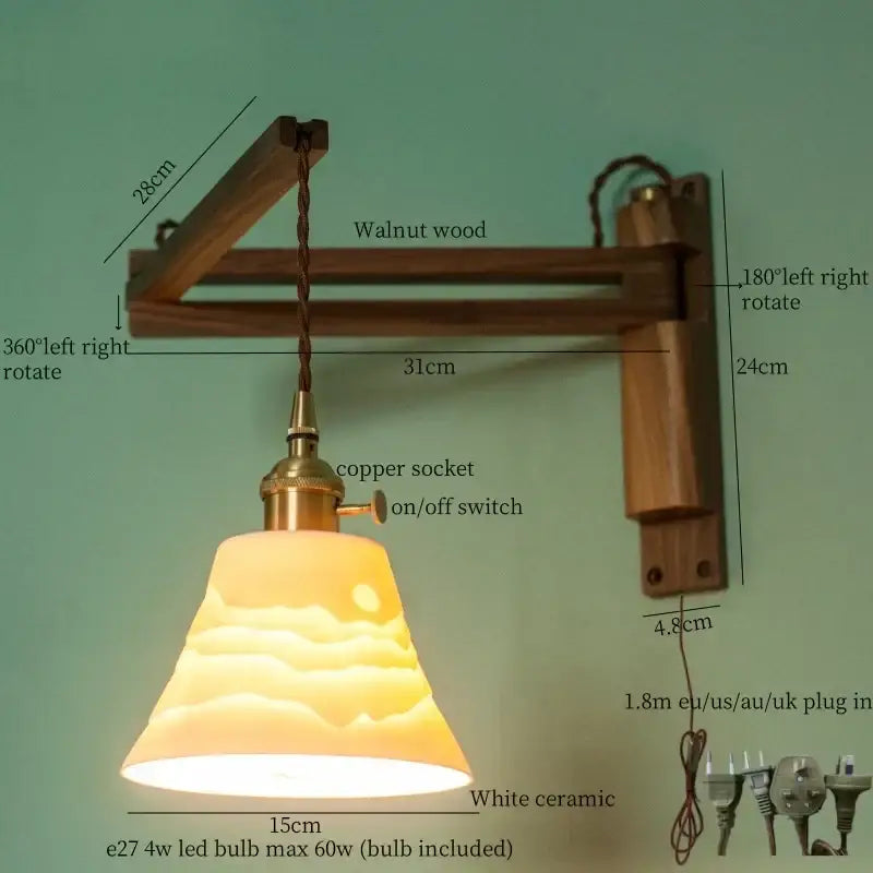 Walnut Glass Wall Sconce with Ribbed Shade