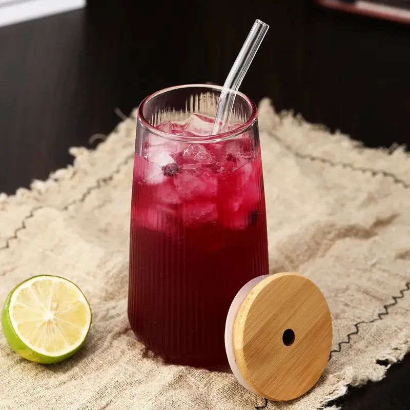 Glass Bamboo Lid Cup Set