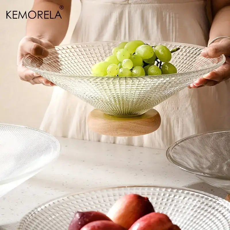 Glass Wooden Base Fruit Plate