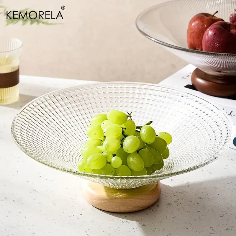 Glass Wooden Base Fruit Plate