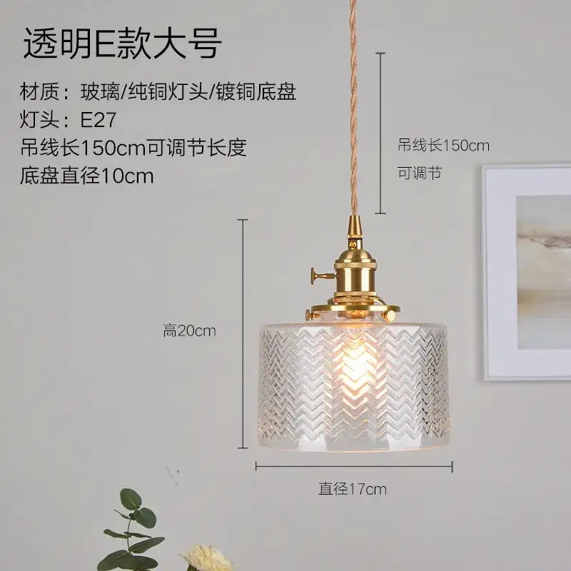 Green Glass Pendant Light with Brass Hardware