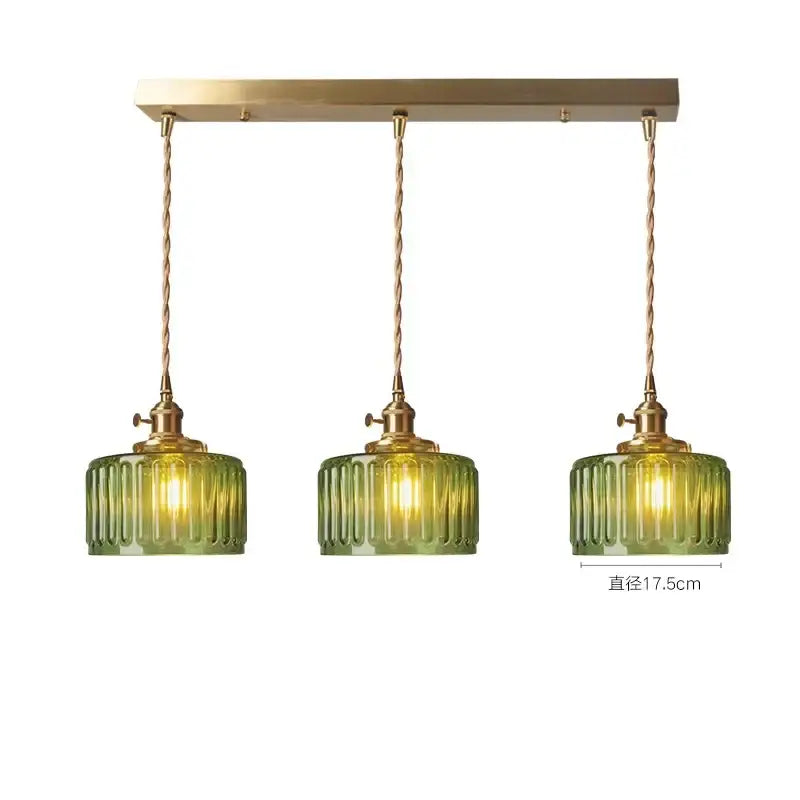 Green Glass Pendant Light with Brass Hardware