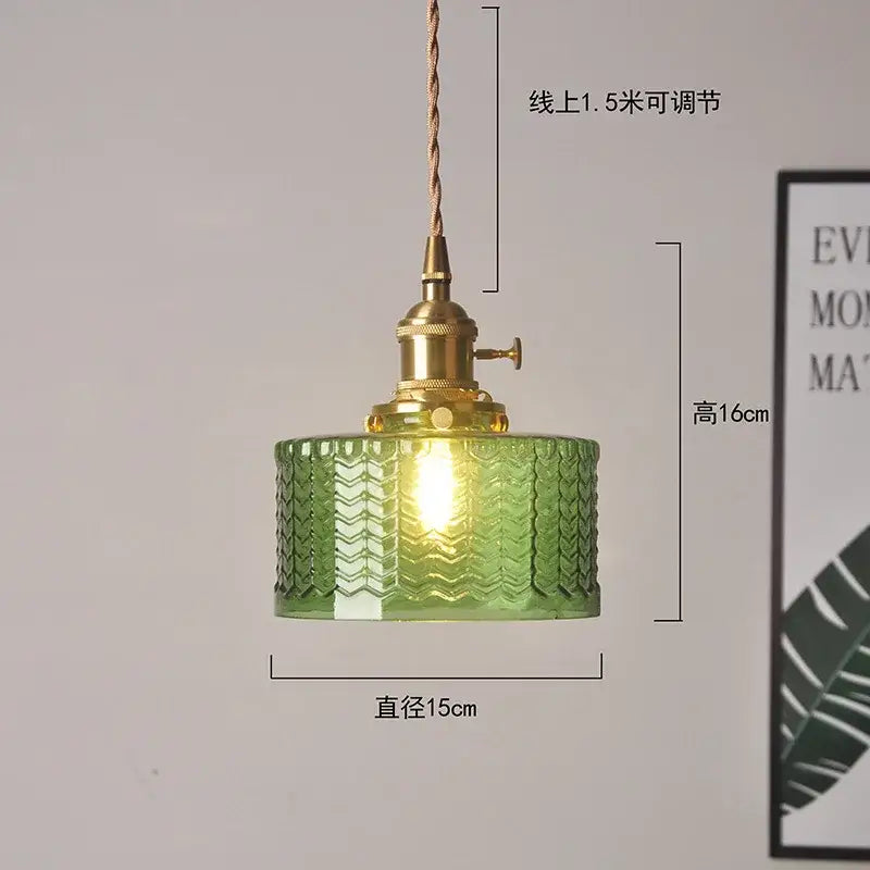 Green Glass Pendant Light with Brass Hardware