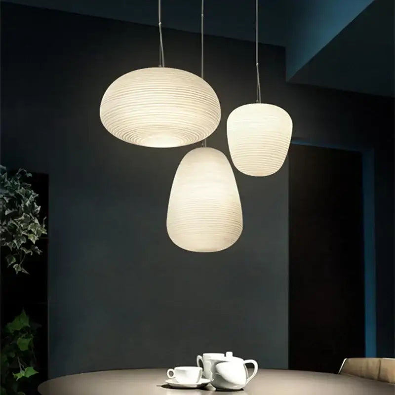 Off-White Glass Pendant with Paper Texture Finish