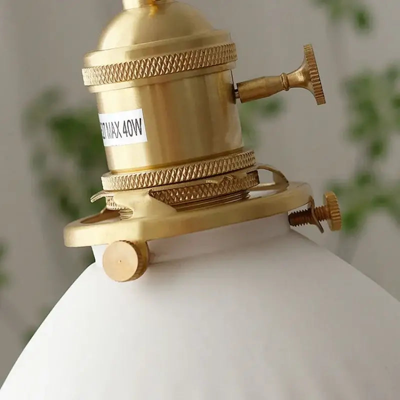 White Ceramic Pendant Light with Brass Knob Switch