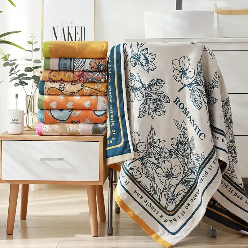 Beige Floral Cotton Towel