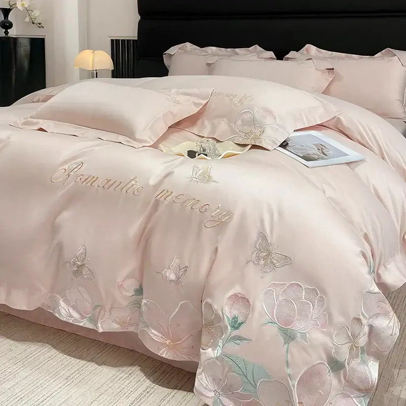 Pink Embroidered Butterfly Bedding