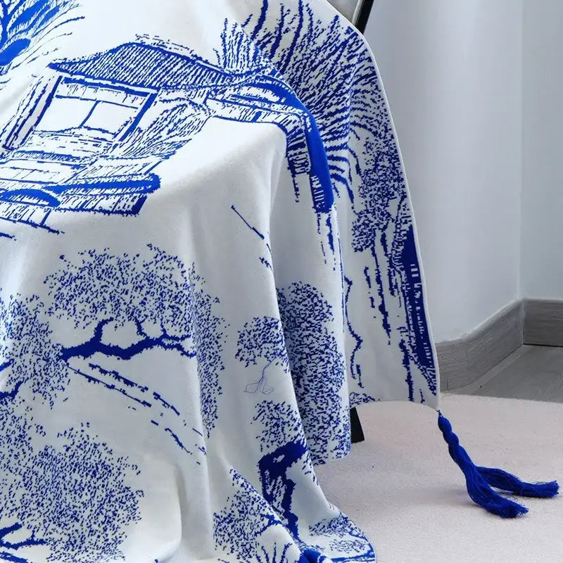 Blue Knitted Sofa Blanket