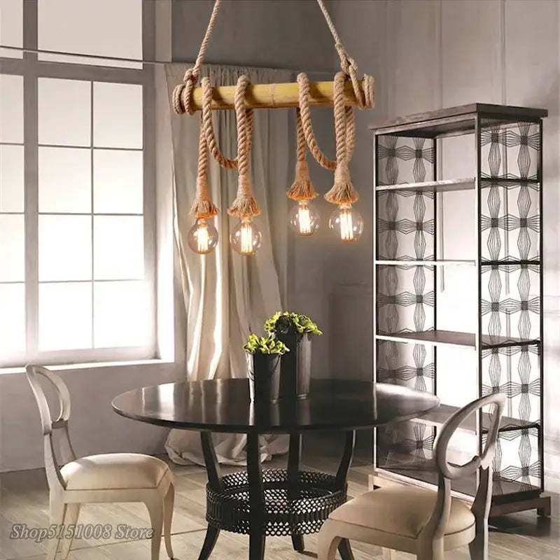 Hemp Rope Pendant Light 12-Head for Kitchens