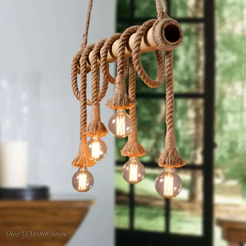 Hemp Rope Pendant Light 12-Head for Kitchens