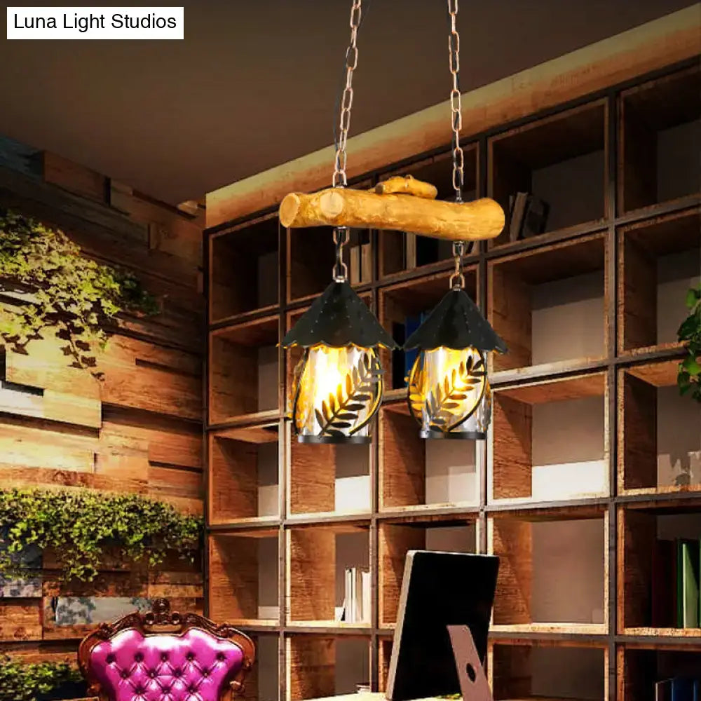 Wood Black Hanging Lamp