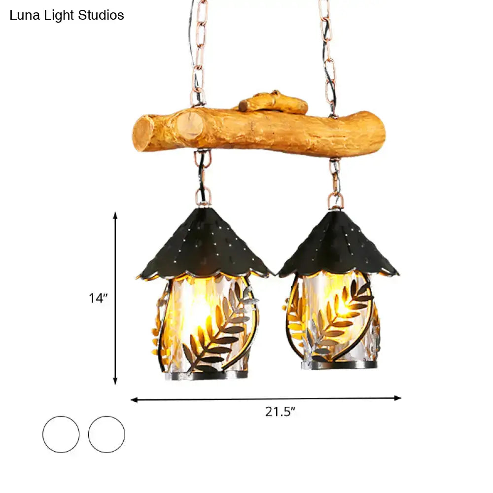 Wood Black Hanging Lamp