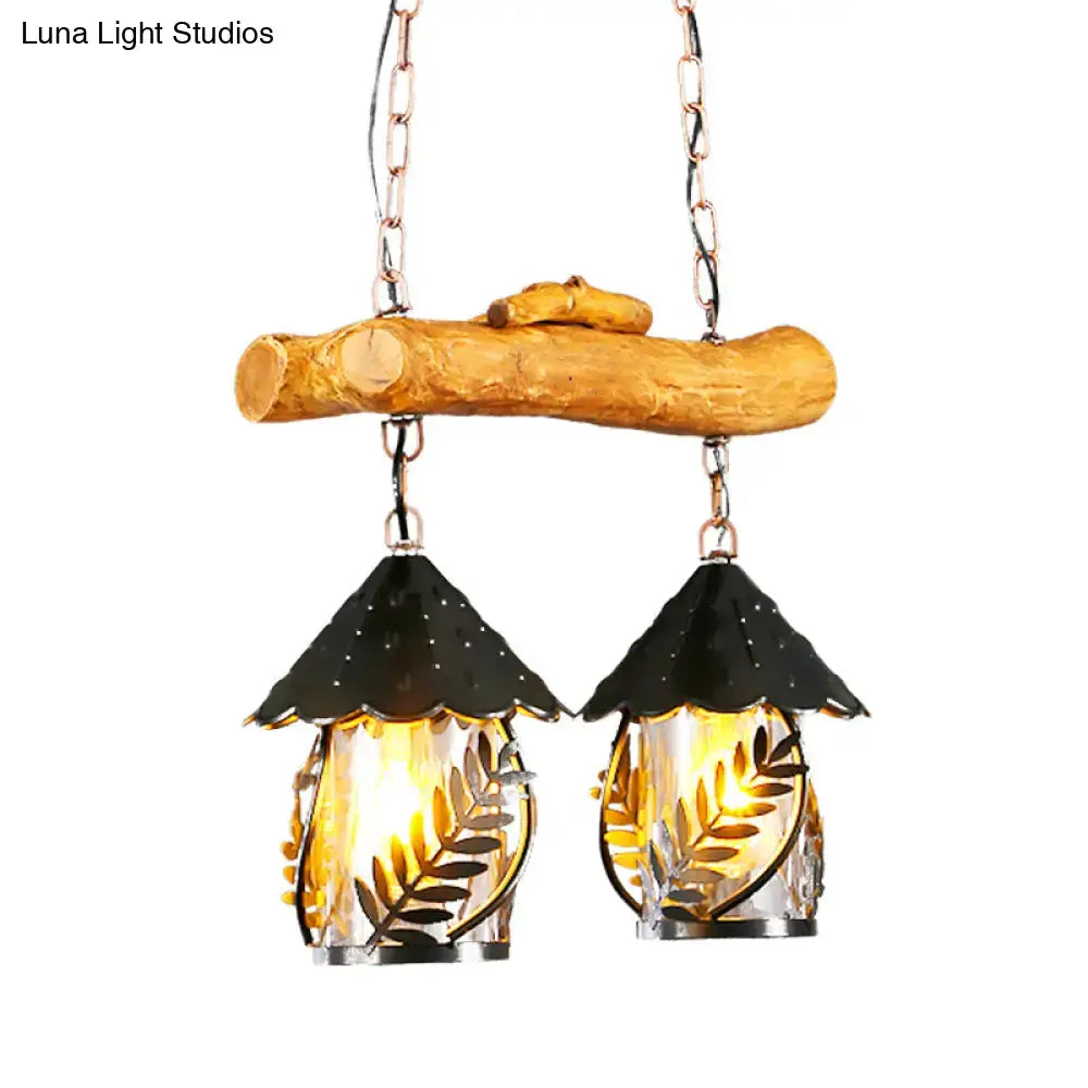Wood Black Hanging Lamp