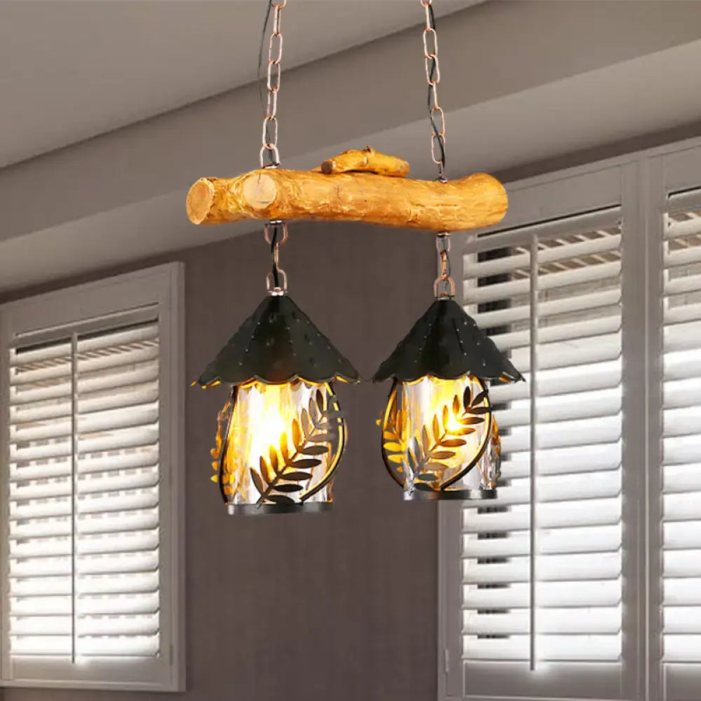 Wood Black Hanging Lamp