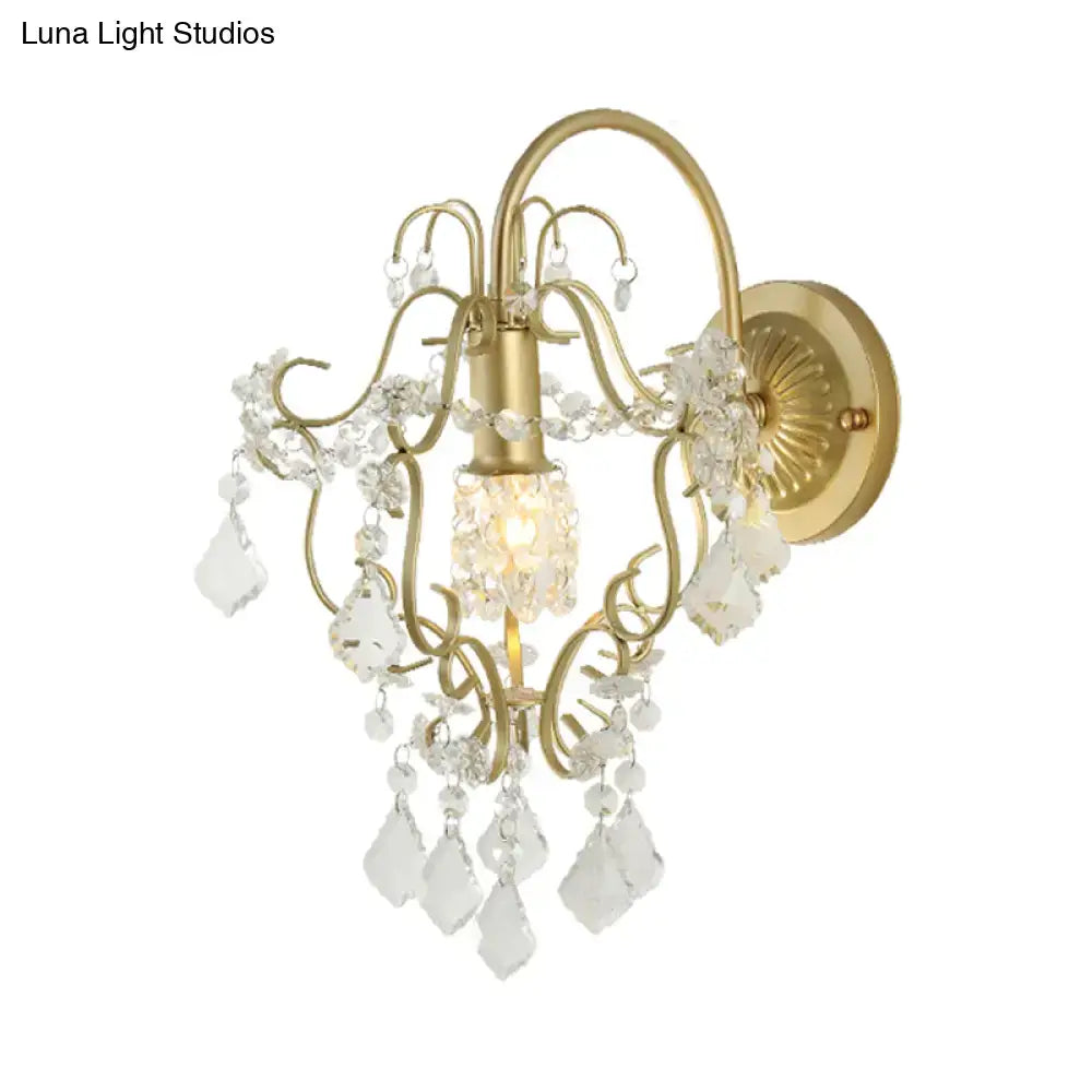 Gold Crystal Bent Arm Sconce