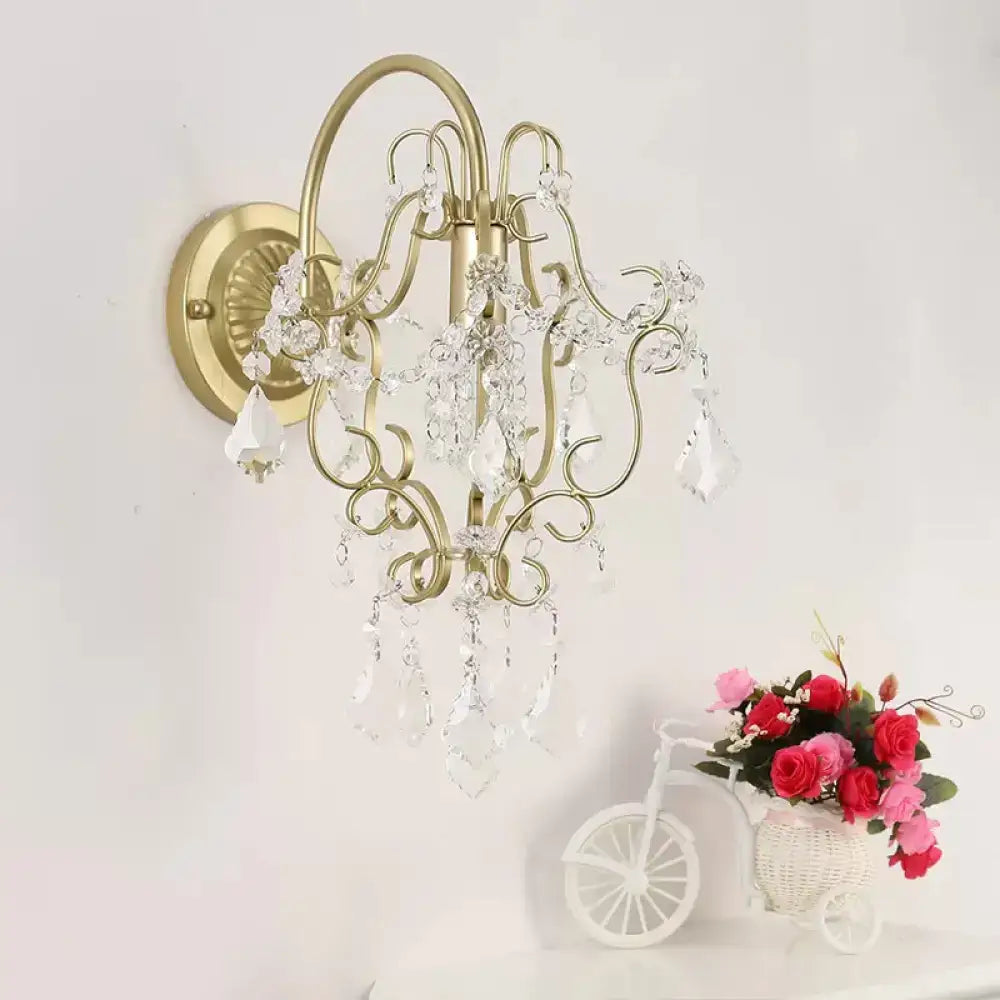 Gold Crystal Bent Arm Sconce