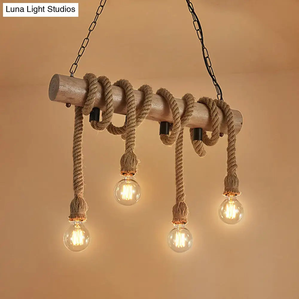 Brown Rope Wood Pendant Light