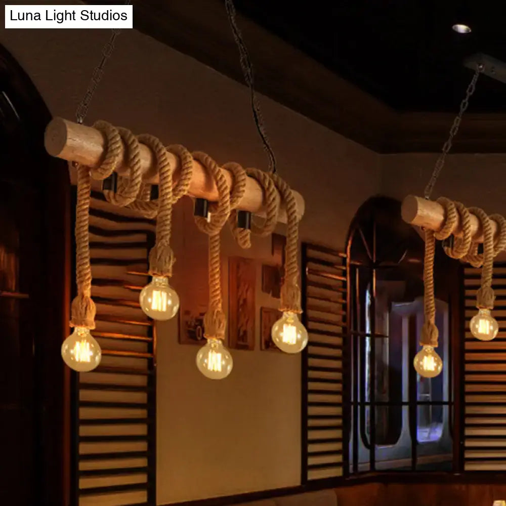Brown Rope Wood Pendant Light
