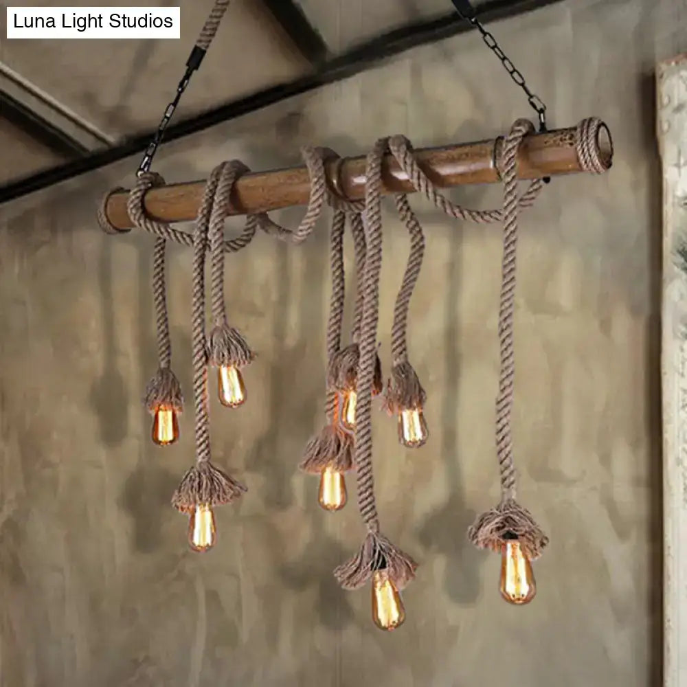 Beige Rope Exposed Bulb Eight-Light Island Light