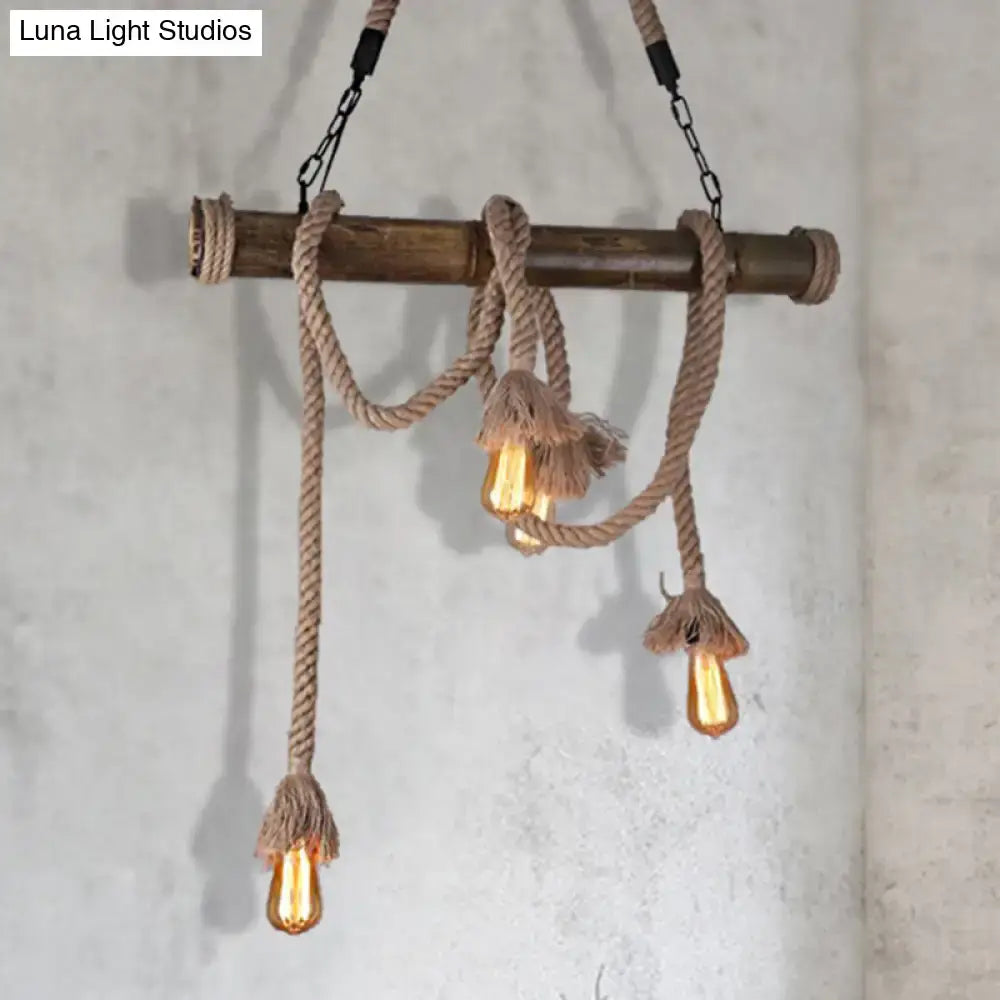 Beige Rope Exposed Bulb Eight-Light Island Light