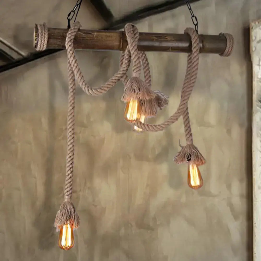 Beige Rope Exposed Bulb Eight-Light Island Light