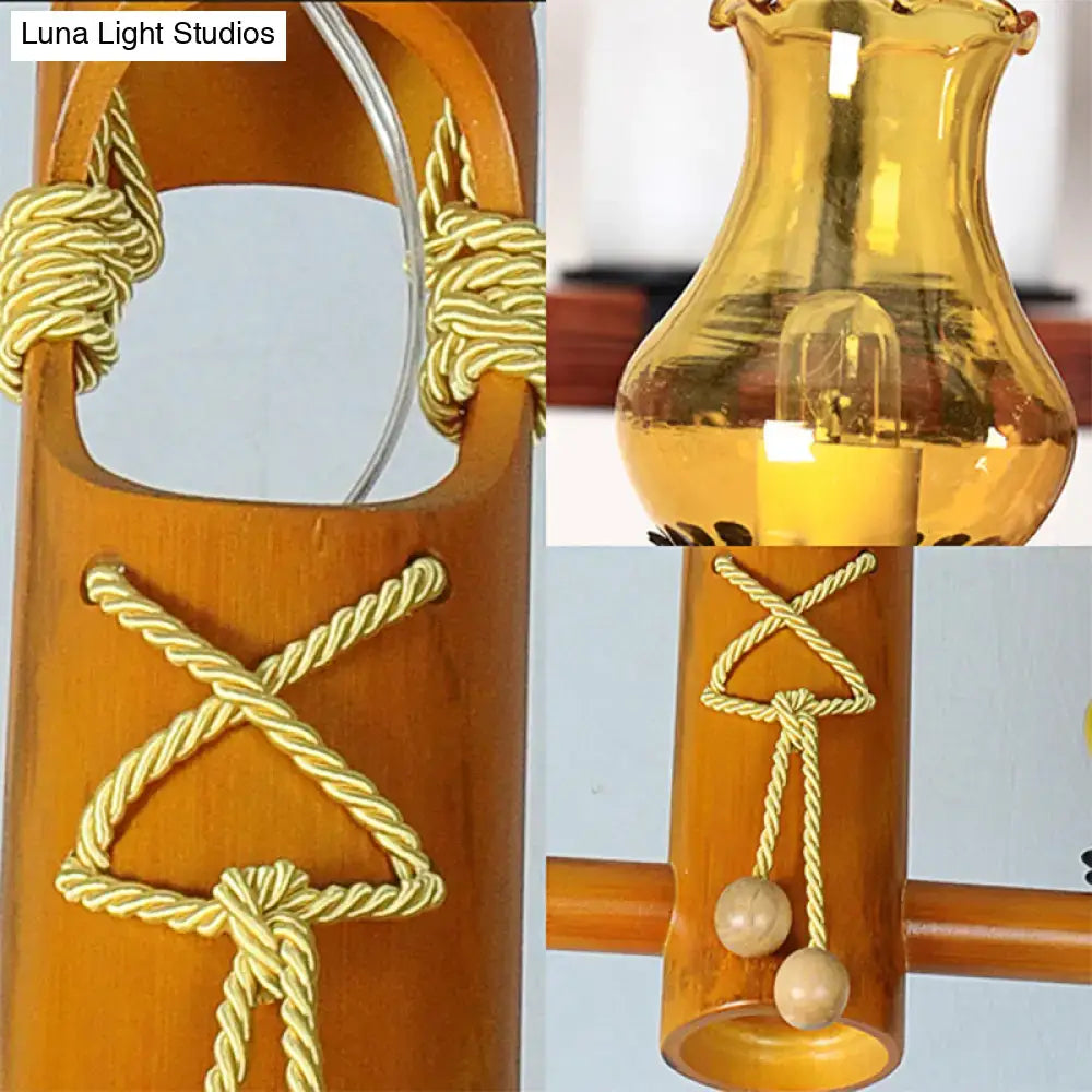 Amber Glass Wooden Chandelier