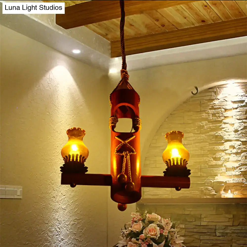 Amber Glass Wooden Chandelier