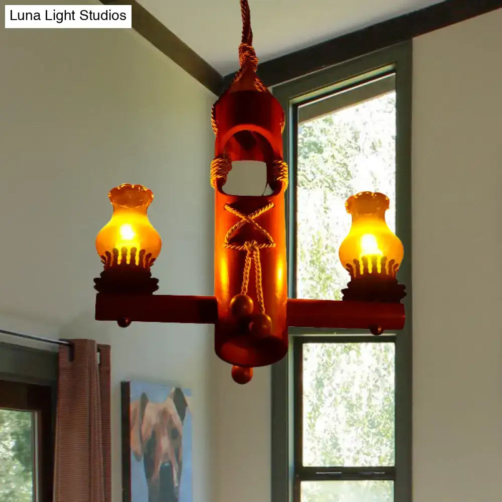 Amber Glass Wooden Chandelier