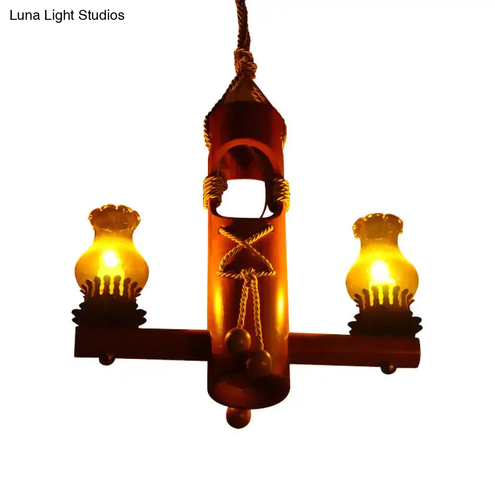 Amber Glass Wooden Chandelier
