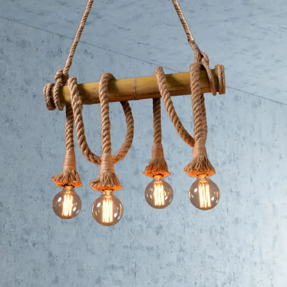 Bamboo Industrial Open-Bulb Six-Light Island Light