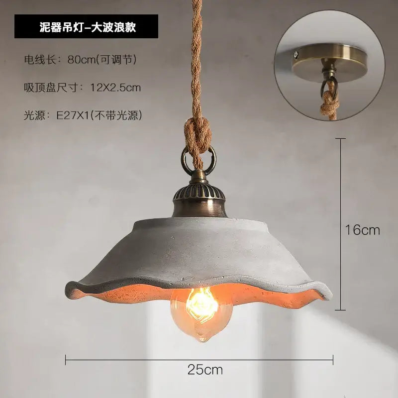White Ceramic Pendant Light with Twisted Rope