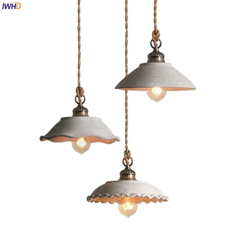 White Ceramic Pendant Light with Twisted Rope