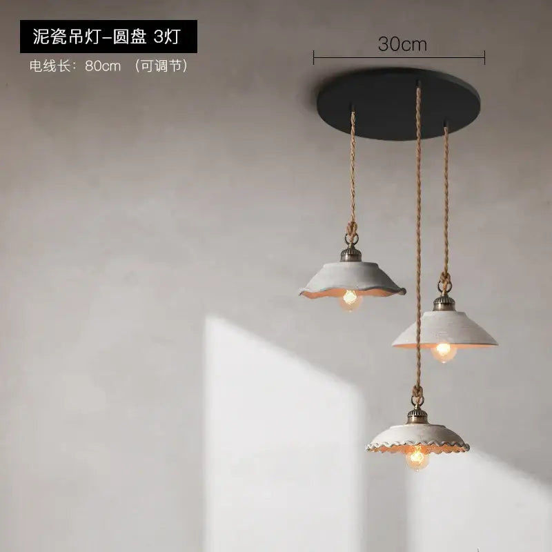 White Ceramic Pendant Light with Twisted Rope