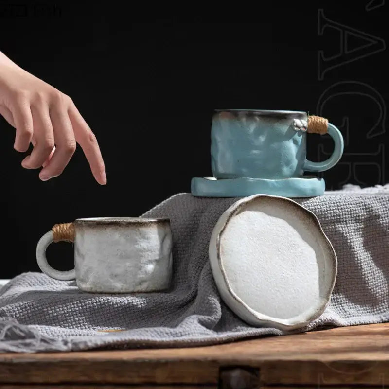 Teal Pottery Cup Saucer Set