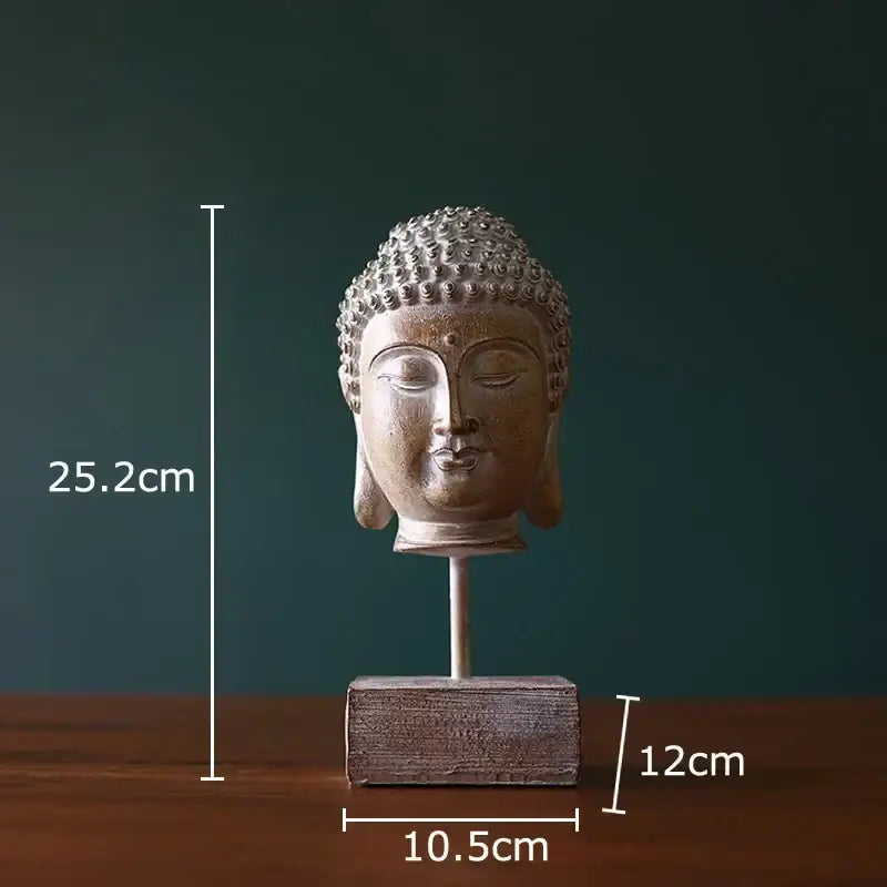Bronze Buddha Head Statue Weathered Resin Finish