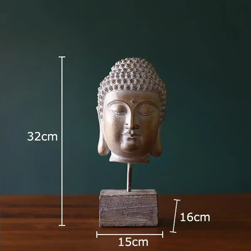 Bronze Buddha Head Statue Weathered Resin Finish