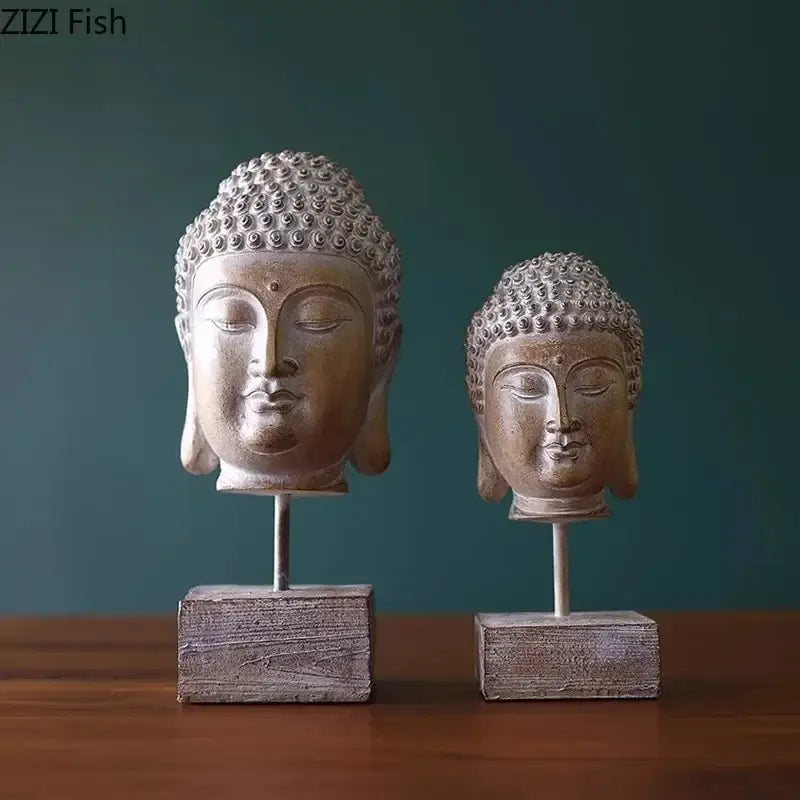 Bronze Buddha Head Statue Weathered Resin Finish