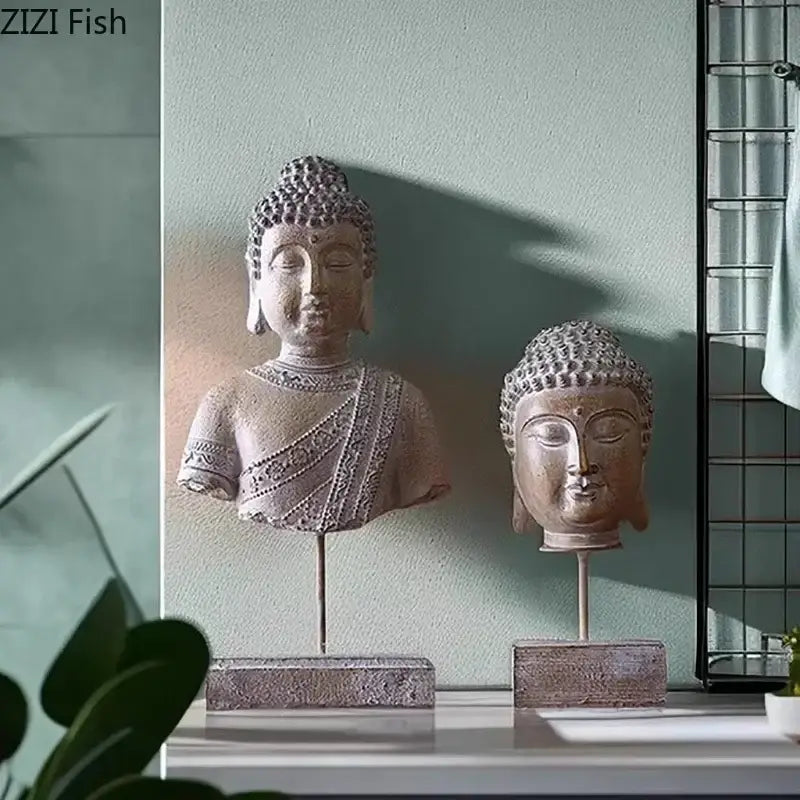 Bronze Buddha Head Statue Weathered Resin Finish