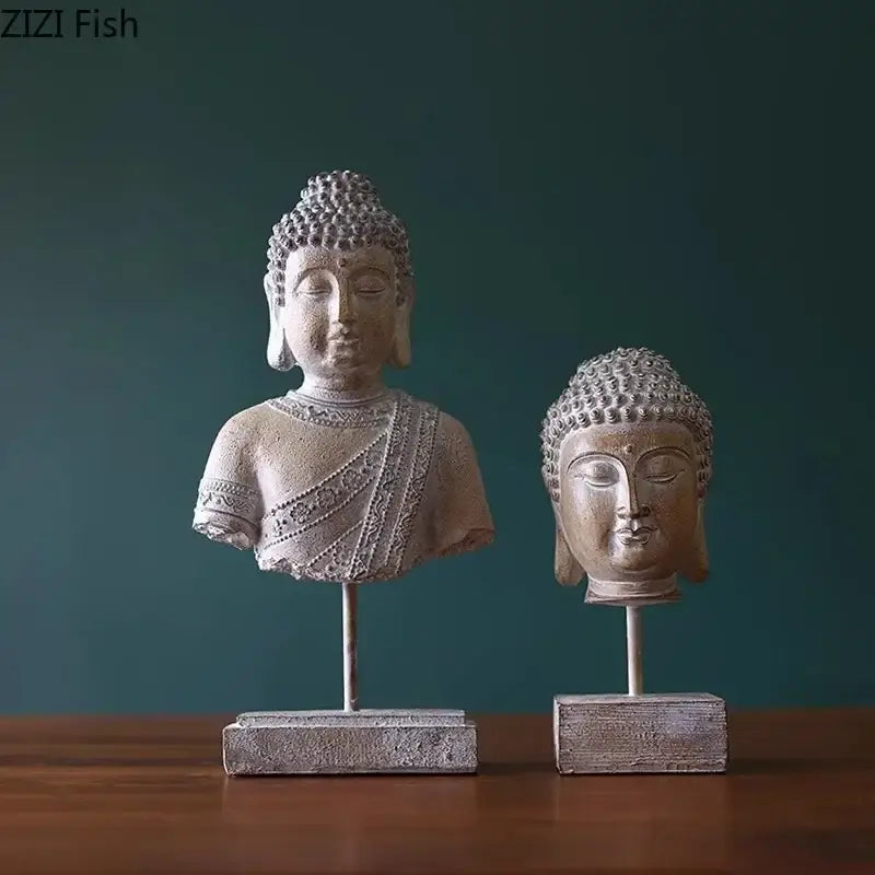 Bronze Buddha Head Statue Weathered Resin Finish