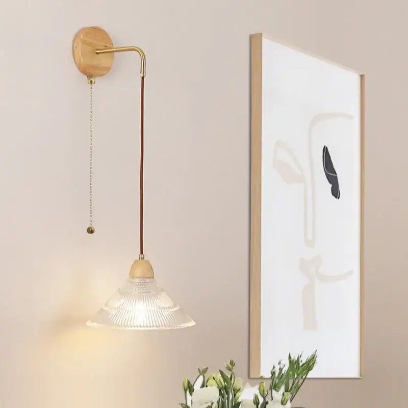 Wood Brass Glass Wall Light