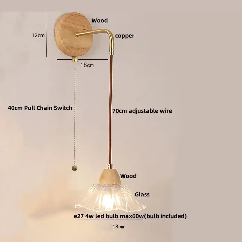 Wood Brass Glass Wall Light