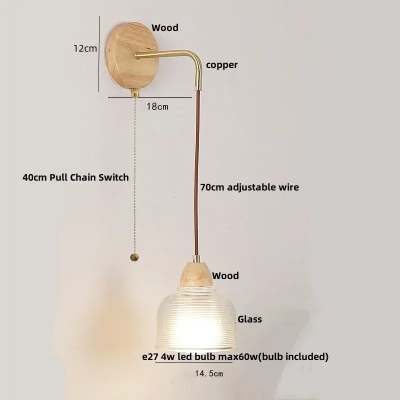 Wood Brass Glass Wall Light