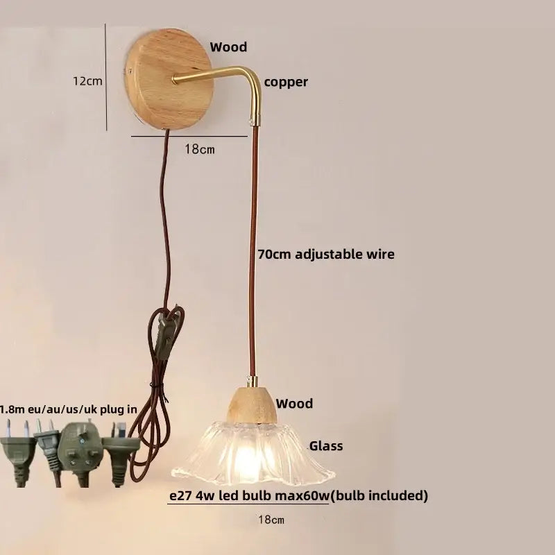 Wood Brass Glass Wall Light